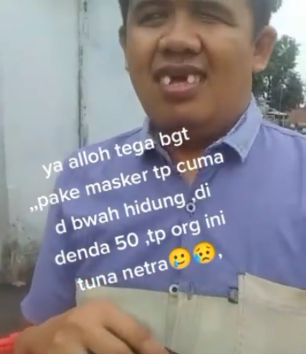 tunanetra didenda rp50 ribu gara gara pakai masker di bawah hidung