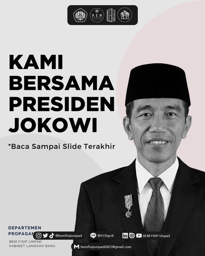 salah satu poster kritikan bem fisip unpad kepada presiden jokowi