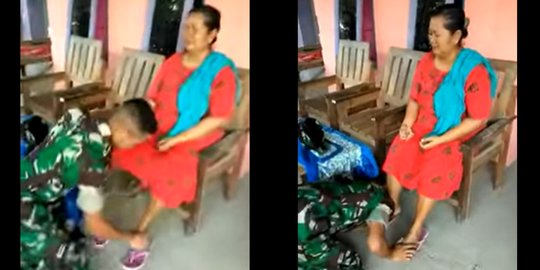 Momen Haru Prajurit TNI AL Ini Pulang Kampung Langsung Sujud Cium Dua Kaki Ibunya