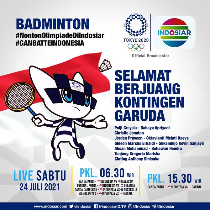 Cuma Di Indosiar Jadwal Siaran Langsung Bulutangkis Indonesia Olimpiade Tokyo 2020 Merdeka Com