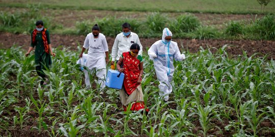 Perjuangan Tenaga Kesehatan India Jalan Kaki Lewat Ladang Demi Vaksinasi Warga