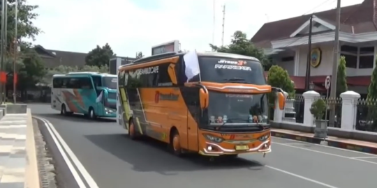 Rombongan Bus Pariwisata Berbendera Putih Konvoi di Pati saat PPKM, Sampaikan Ini