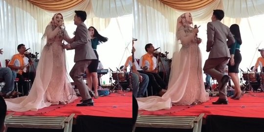 Pasangan Pengantin Asyik Joget Bareng di Panggung, Aksinya jadi Sorotan