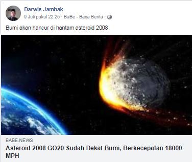 kabar asteroid akan tabrak bumi