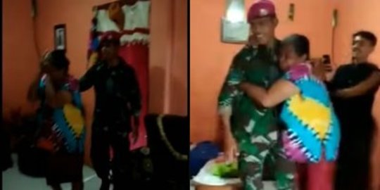 Peluk Erat, Ibu Ini Bahagia sampai Nangis Anaknya Pulang Pendidikan TNI AL