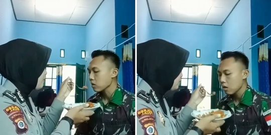 Aksi Polwan dan TNI Ini Bikin Baper, Suap-suapan Mesra Sebelum Berangkat Tugas