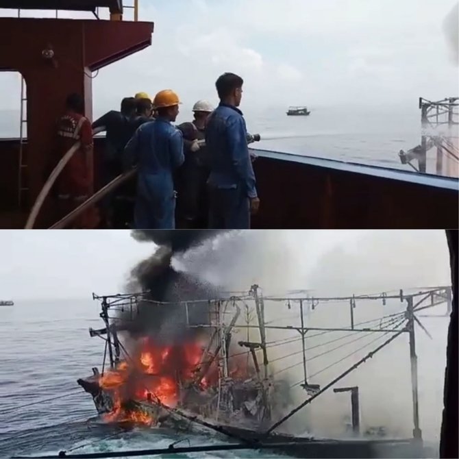 kapal motor terbakar di perairan pulau berhala sumut begini proses evakuasinya