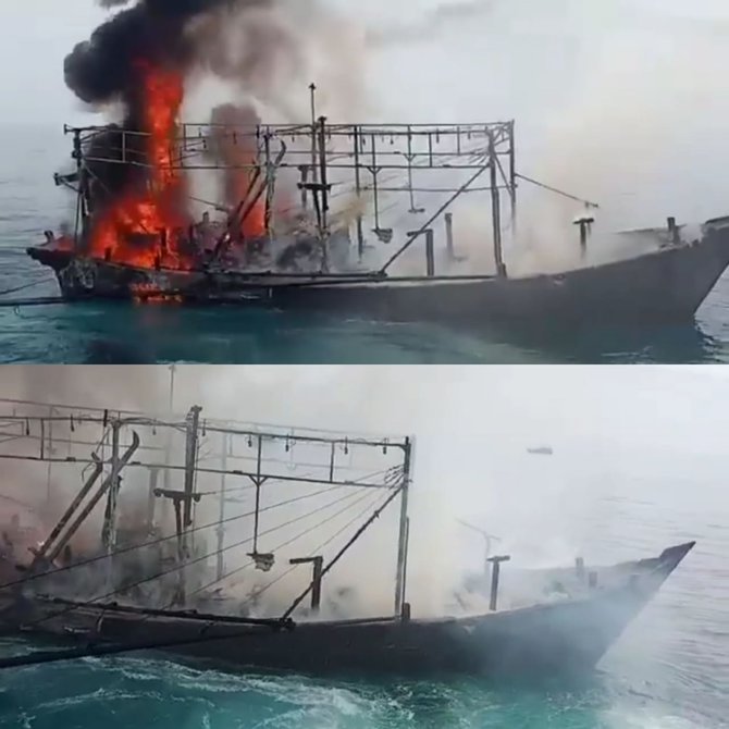 kapal motor terbakar di perairan pulau berhala sumut begini proses evakuasinya