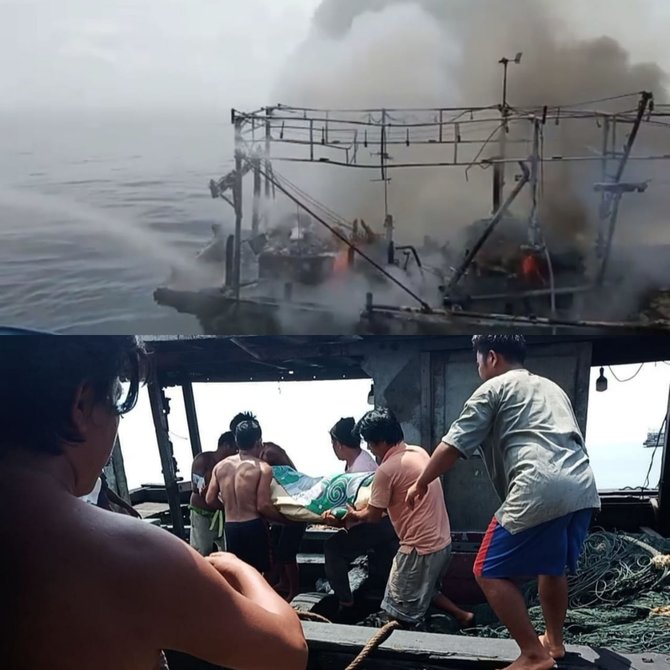 kapal motor terbakar di perairan pulau berhala sumut begini proses evakuasinya