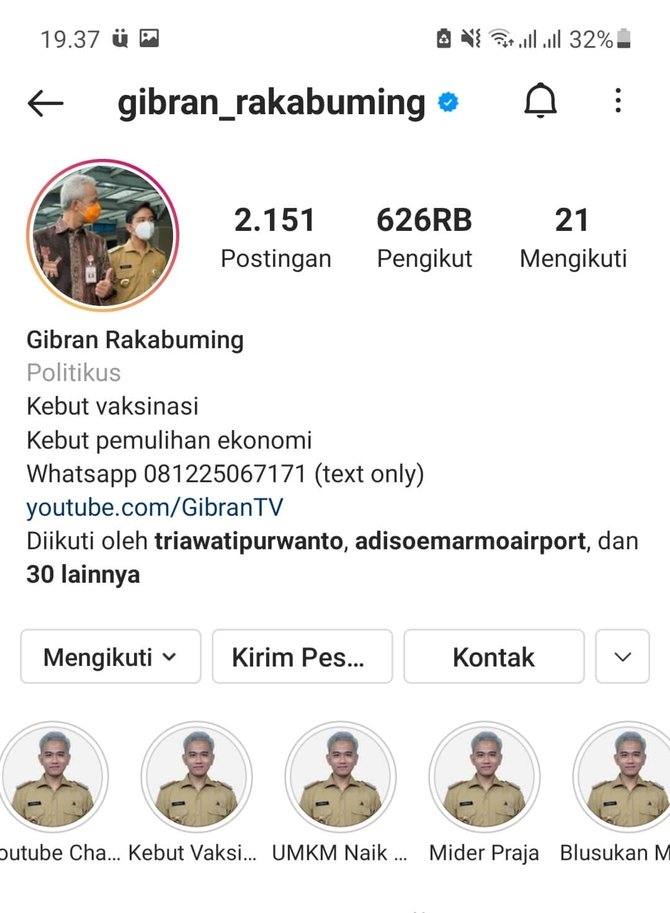 gibran sempat pasang foto bareng ganjar sebagai profil medsos