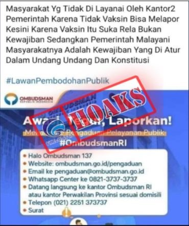 hoaks kontak pengaduan ombudsman