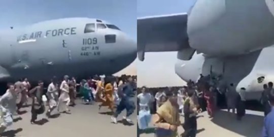 Pesawat Militer AS Sudah Jalan Mau Terbang Dikejar dan Dinaiki Rakyat Afghanistan