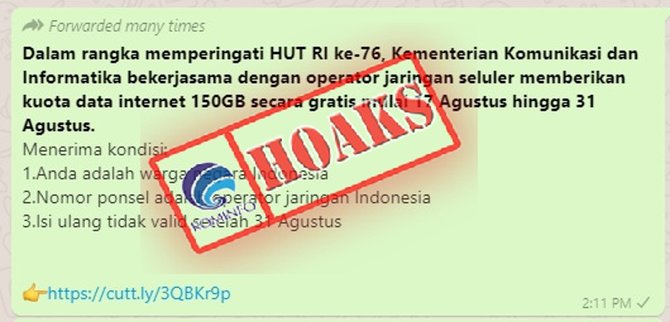 hoaks kominfo bagi bagi kuota internet gratis