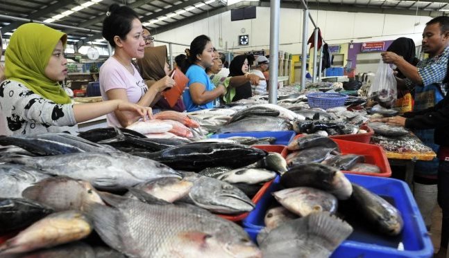 ilustrasi pasar ikan di pesisir kota surabaya