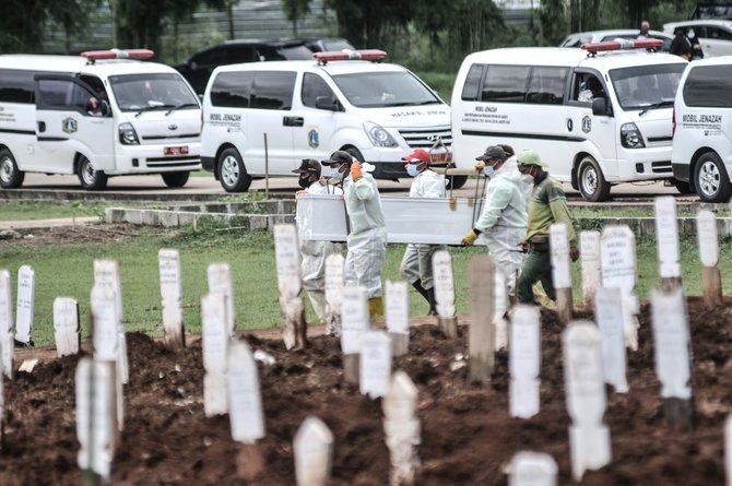 pemakaman jenazah pasien covid 19 di bambu apus