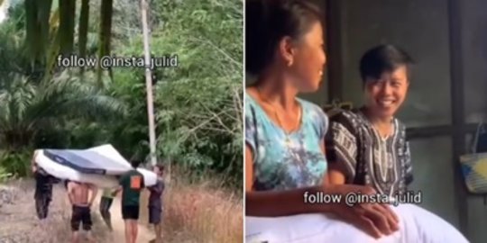 Kisah Haru Pria Beri Kado 'Istimewa' Ibu di Kampung, Bawanya Penuh Perjuangan