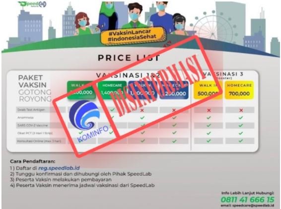 pamflet berisi daftar harga vaksin