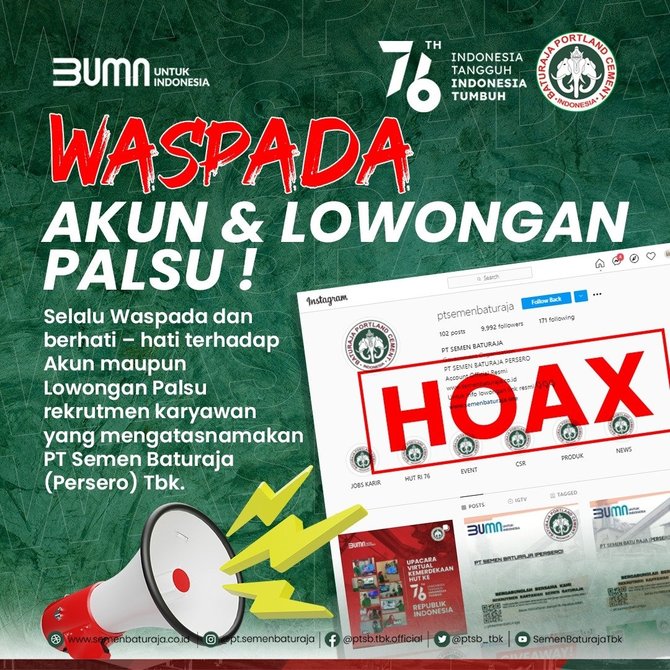 waspada akun palsu pt semen baturaja infokan lowongan kerja