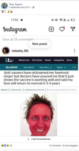 hoaks wajah merah karena efek vaksin