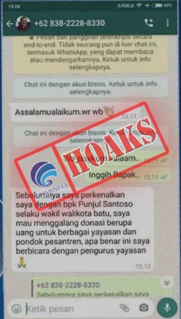 hoaks nomor whatsapp wakil walkot batu