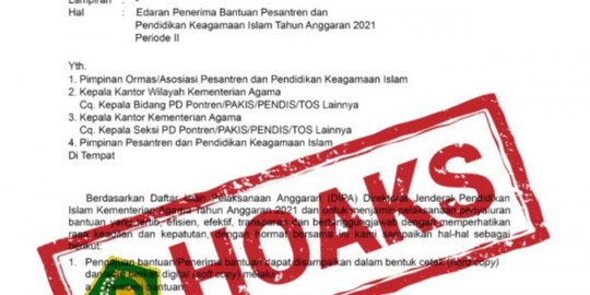 Kemenag Pastikan Surat Edaran Penerima Bantuan Pesantren Hoaks