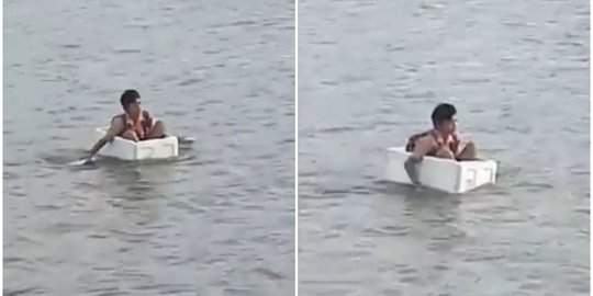 Seberangi Sungai Pakai Styrofoam, Perjuangan Bocah Demi Bersekolah Ini Bikin Miris