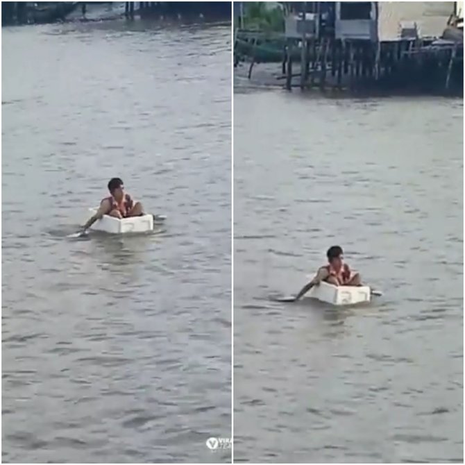 seberangi sungai pakai styrofoam perjuangan bocah demi bersekolah ini bikin miris