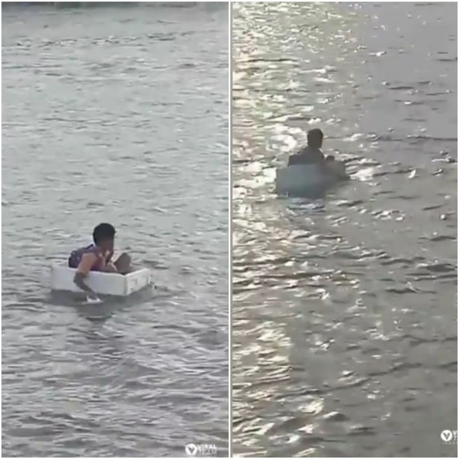 seberangi sungai pakai styrofoam perjuangan bocah demi bersekolah ini bikin miris