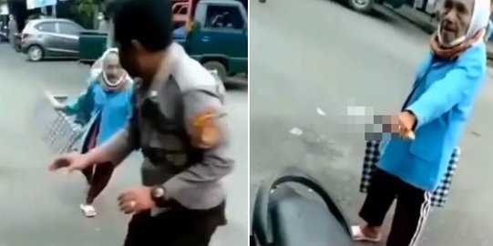 Nenek-nenek Kesal Dagangan Disapu Bersih Satpam, Banting Meja & Todong Pisau