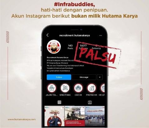 waspada akun palsu hutama karya