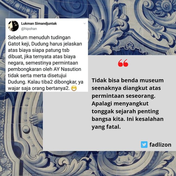 fadli zon tanggapi letjen dudung soal patung 3 jenderal