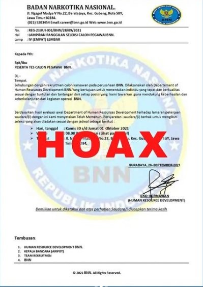 hoaks surat penerimaan pegawai bnn