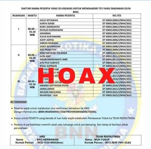 hoaks surat penerimaan pegawai bnn