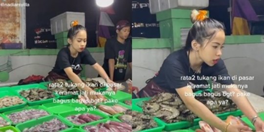 Potret Cantik Penjual Ikan di Pasar Kramat Jati, Ramai Dipuji Punya Wajah Glowing