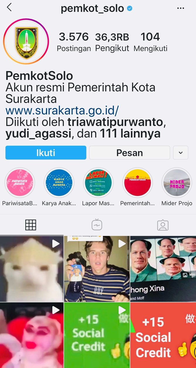 akun instagram pemkot solo diretas