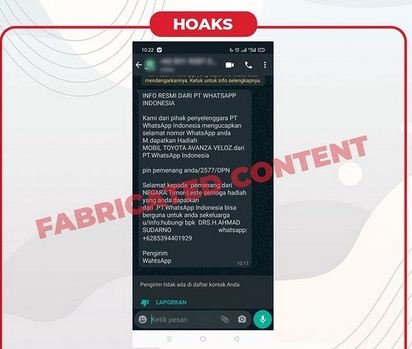 hoaks hadiah mobil dari whatsapp indonesia
