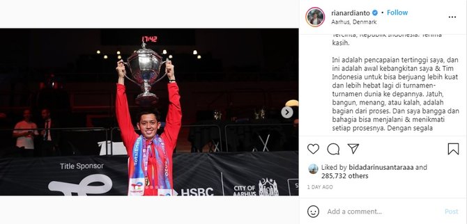 rayakan kemenangan thomas cup unggahan 7 pebulu tangkis indonesia ini curi perhatian