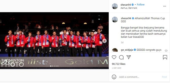 rayakan kemenangan thomas cup unggahan 7 pebulu tangkis indonesia ini curi perhatian