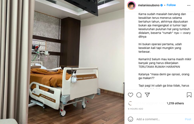 lebih dari 20 tahun menahan sakit melanie subono jalani operasi kembali akibat tumor