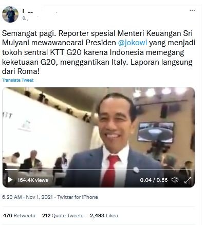 video vlog sri mulyani bersama jokowi bukan diambil saat ktt g20 di italia