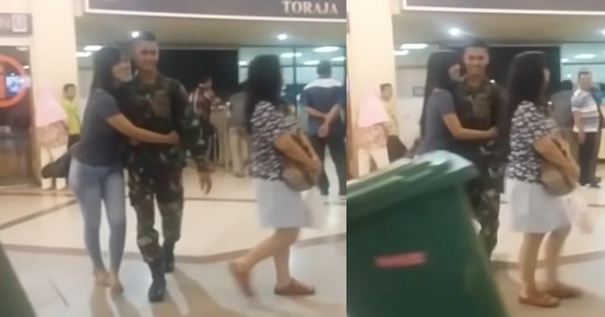 wanita ini jemput pacarnya seorang prajurit tni di bandara