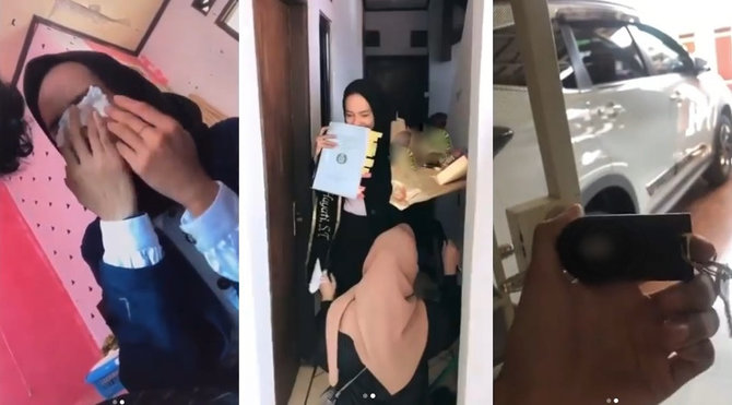 wanita cantik ini lulus sidang skripsi dapat kejutan mewah dari orang tua