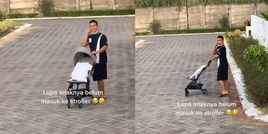 Terlalu Fokus Telepon, Pria Ini Tak Sadar Malah Dorong Stroller Kosong