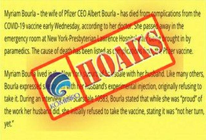 hoaks istri ceo pfizer meninggal akibat komplikasi vaksin covid 19