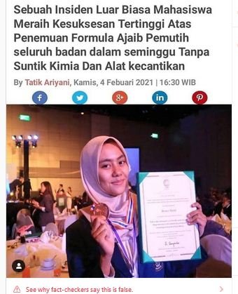 tidak benar mahasiswi penemu pemutih badan tanpa bahan kimia