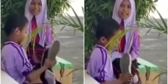 Cuma Punya Sepasang, Momen Kakak Adik Gantian Pakai Sepatu ke Sekolah Ini Bikin Pilu