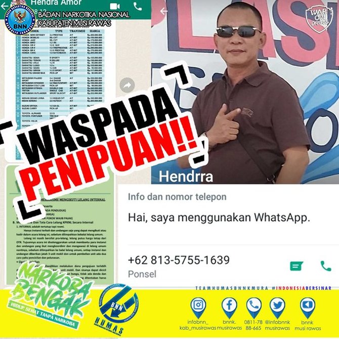 hoaks lelang barang sitaan mengatasnamakan kepala bnn kabupaten musi rawas