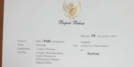 Plt Bupati Bekasi Usulkan UMK 2022 Naik Jadi Rp5 Juta Lebih