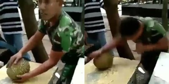 Unjuk Kebolehan Prajurit TNI Pecahkan Durian dengan Cara Ini, Bak Pakai Tenaga Dalam