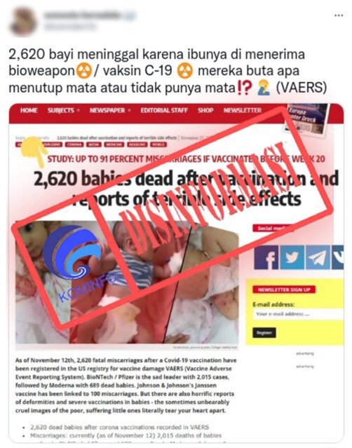 tidak benar 2620 bayi meninggal akibat efek ibunya vaksin covid 19